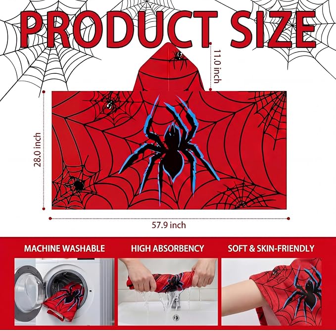 Peryiter 2 Pcs Spider Hooded Towel Bath Beach Quick Dry Towels Swimming Bath - Image 3