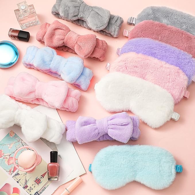 Xuhal 24 Pcs Spa Sleepover Party Favors Supplies Plush Headband and Eye Mask - Image 6