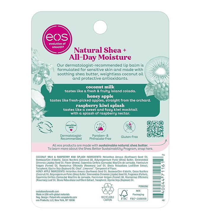 eos Natural Shea Lip Balm, Honey Apple, Coconut Milk & Raspberry Kiwi Splash - Image 7