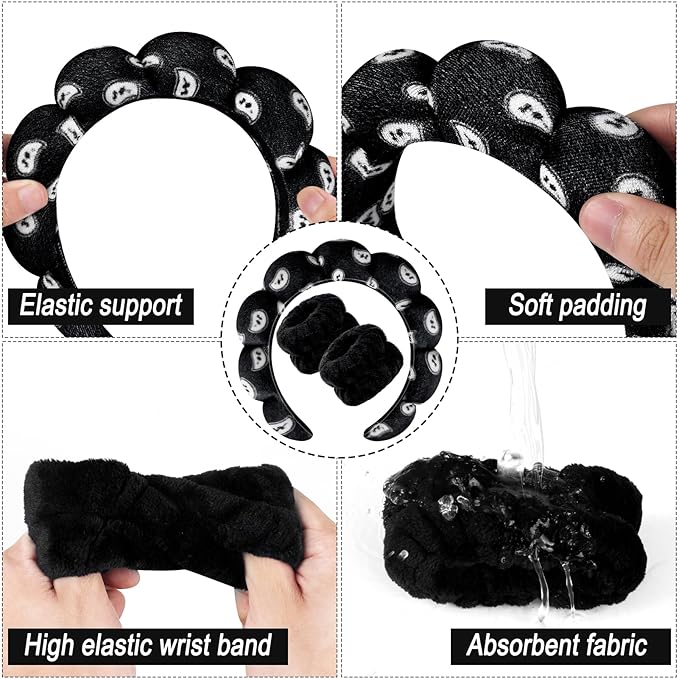 Zkptops Spa Headband for Washing Face Wristband Set Sponge Makeup - Image 5
