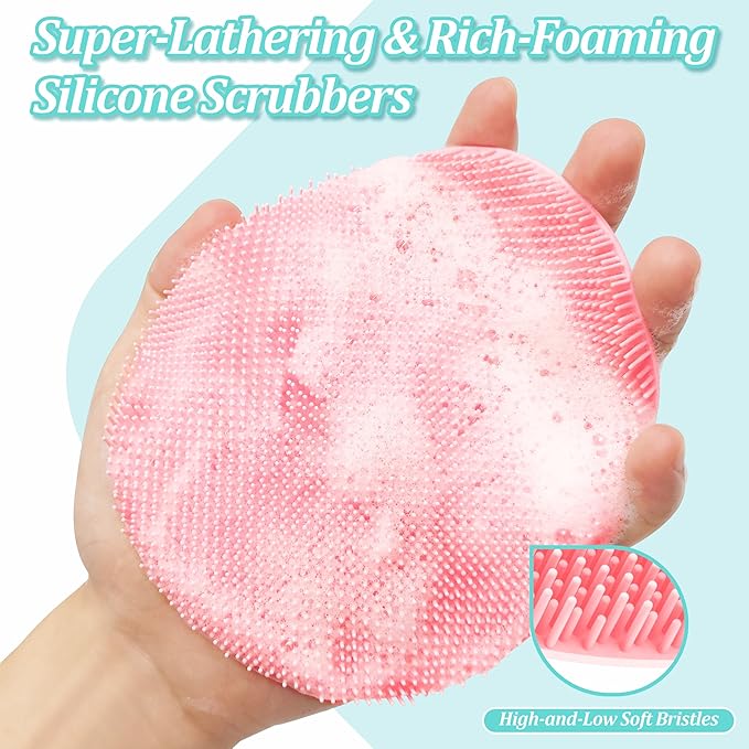 Silicone Back/Body/Face Scrubber & Soft Bath Glove Set 4PCS, Gentle Exfoliating - Image 5