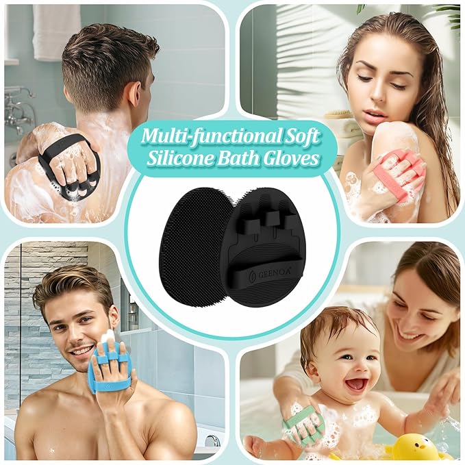 Silicone Back/Body/Face Scrubber & Soft Bath Glove Set 4PCS, Gentle Exfoliating - Image 9