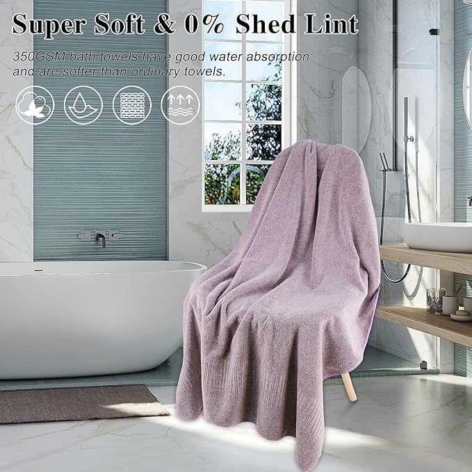 SEISSO Bath Towels 4 Pack Large Bathroom Bamboo Viscose Towels 35” x 63” Plush - Image 5