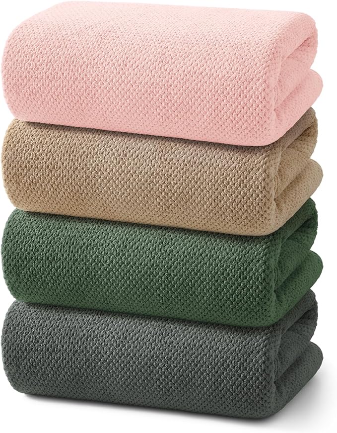 REDKISS Soft Bath Towels Set of 4-35 x 70 in Extra Large Coral Fleece Bath Towel by REDKISSOnline