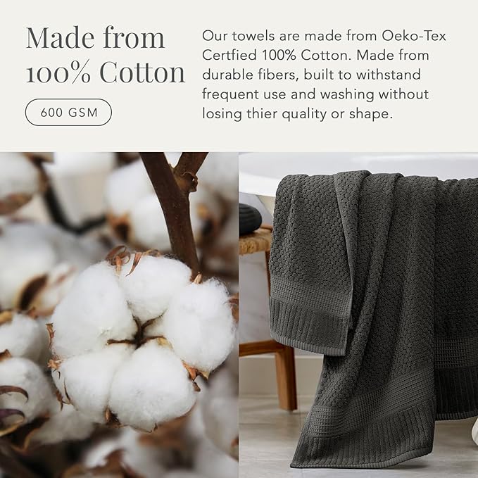 NY Loft 100% Cotton 6 Piece Bath Towel Set | Grey Towels | Oeko-TEX® Standard - Image 4
