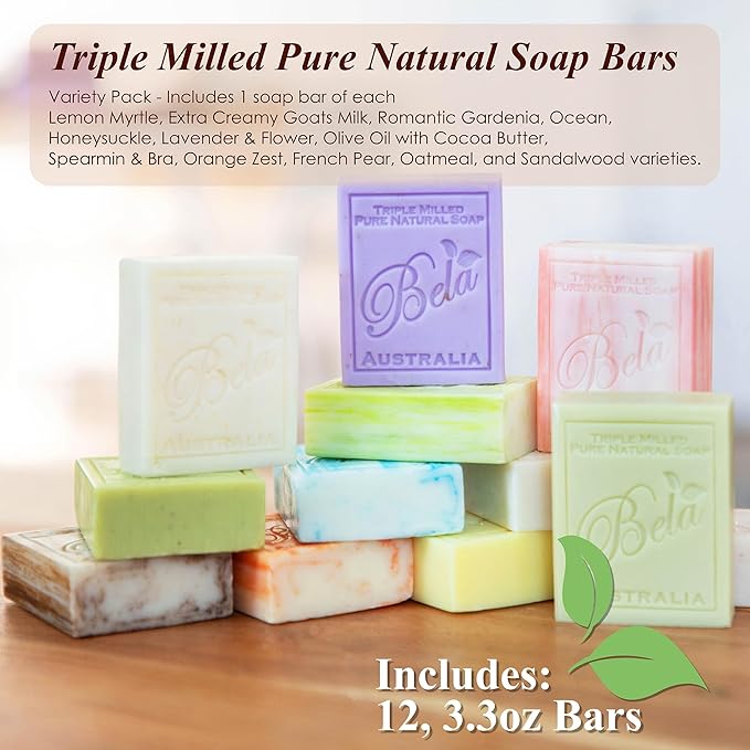 BELA Triple Milled Soap Variety Pack 3.3 OZ Pack of 12, Long Lasting French - Image 2