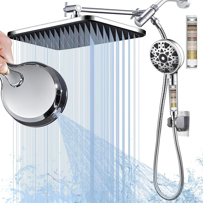 Dual shower Head with Handheld and Filter-14'' Rainfall ShowerHead, High by BSTGZLUXU