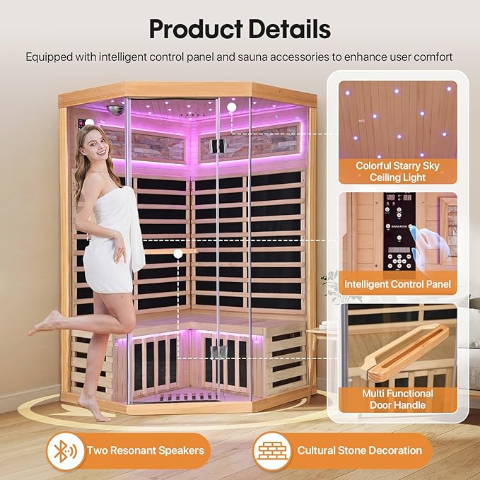 OUTEXER Sauna Corner Saunas for 2-3 Person 120V Home Indoor Canadian Hemlock - Image 7