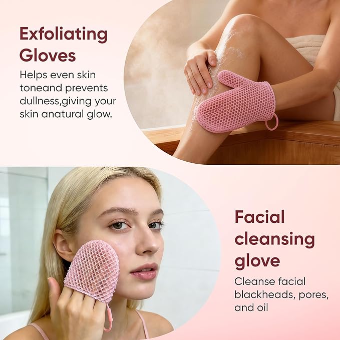 2 Pcs Honeycomb Exfoliating Mitten Set Bath Mitt Honeycomb Face and Body - Image 4