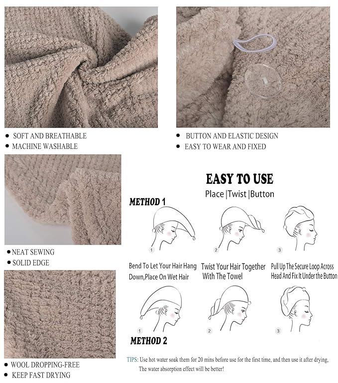ELLEWIN Hair Towel Wrap 3 Pack, Microfiber Hair Drying Shower Turban - Image 4