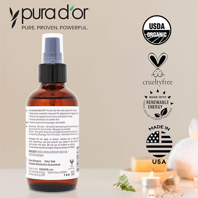 PURA D'OR 4 Oz ORGANIC Rosehip Seed Oil - Image 7