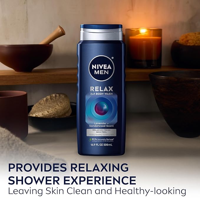 Nivea Men Relax 3-in-1 Body Wash, Lavender and Sandalwood Scented Men's Body - Image 4