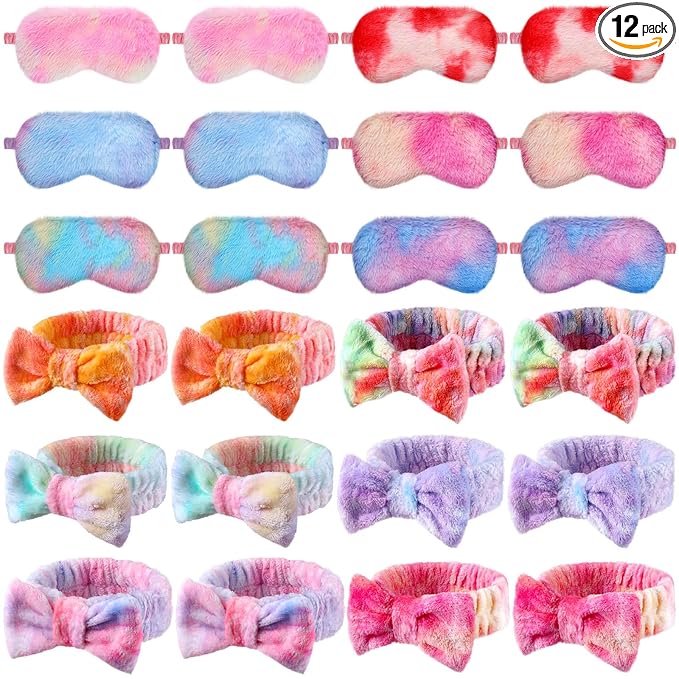 Xuhal 24 Pcs Spa Sleepover Party Favors Supplies Plush Headband and Eye Mask by Xuhal