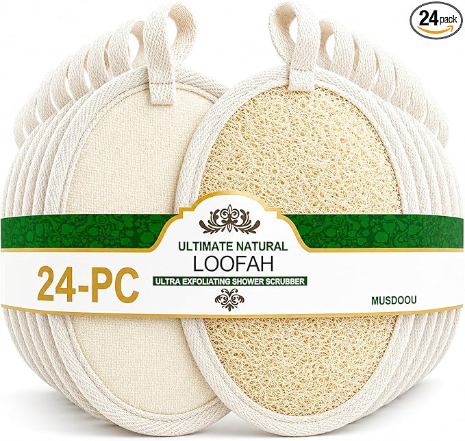 Natural Loofah Exfoliating Body Scrubber Pads, 24 Pack Dual Sided Shower Bath by Unknown