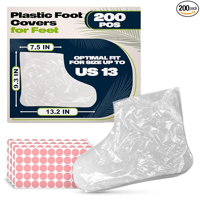 200 Pcs Plastic Foot Covers for Feet – 13 US Leak-Proof, Ribbed Anti-Slip Design by KETAR