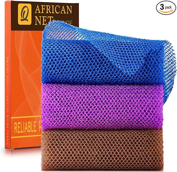 UJFQBH 3 Pieces African Bath Sponge African Net Long Net Bath Sponge by BuyNow