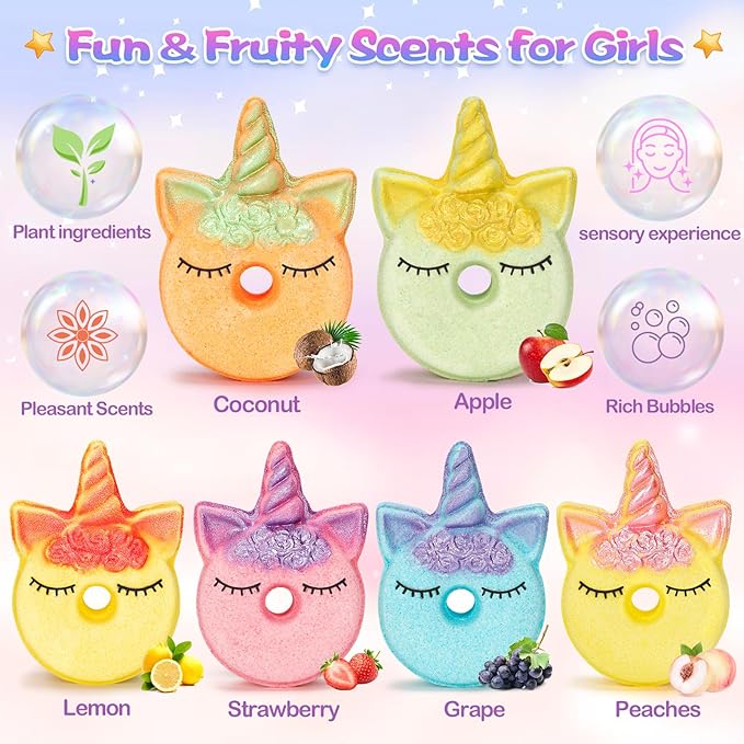 Bath Bombs for Girls, 6 Packs Unicorn Donut Bubble Bath Bathbombs - Image 3