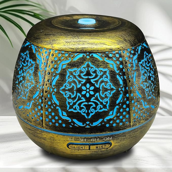 500ml Metal Essential Oil Diffuser, Antique Gold Aromatherapy Diffuser by Elcxsla