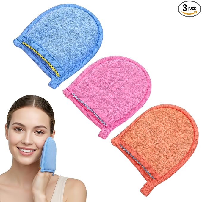 3 Pcs Exfoliating Gloves, Natural Plant Fiber Facial Scrub Mitts, Deep by Unknown