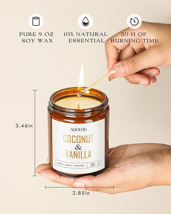 AOOVOO Coconut Vanilla Candles - 9 oz Scented Candles - Image 3