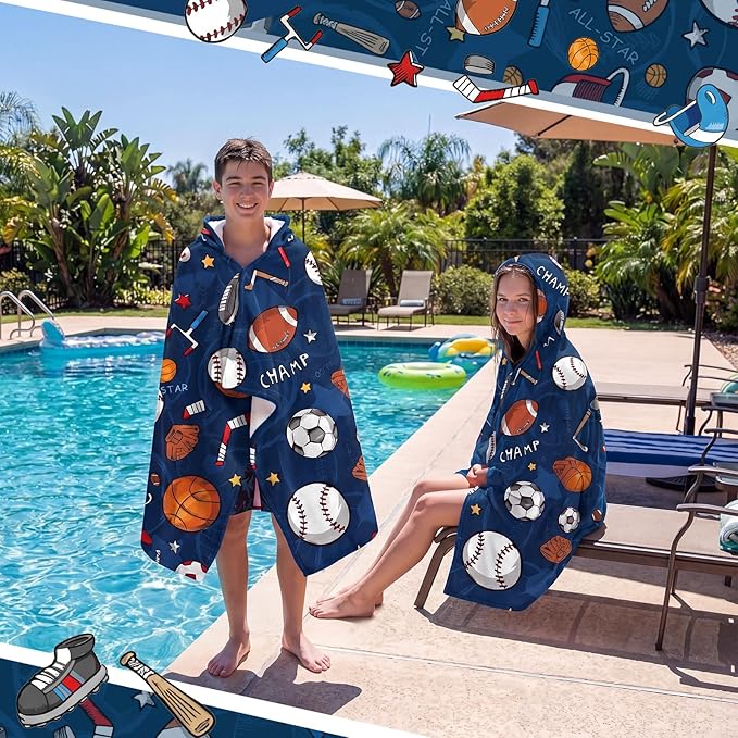 Peryiter 1 Pcs Ball Hooded Bath and Beach Towel 100% Cotton Pool Towels - Image 5