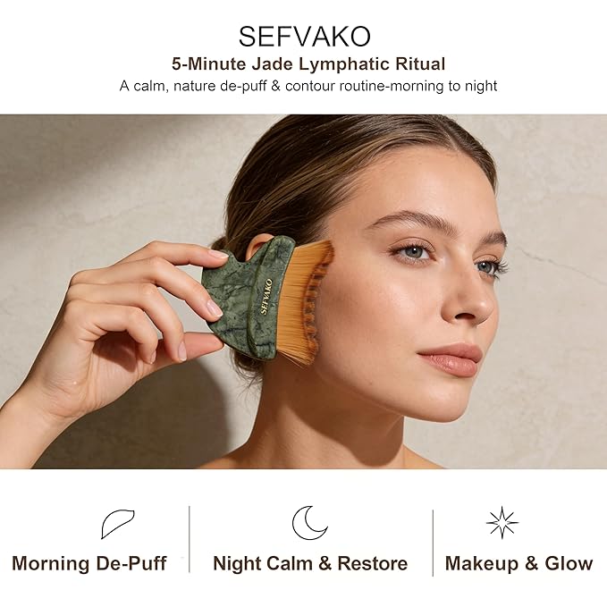 Lymphatic Contour Face Brush, Dual-Ended Dry Brush + Cool-Touch Jade Gua Sha - Image 2