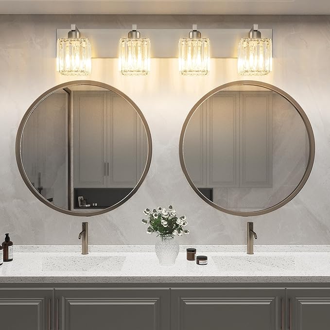 Aipsun Brushed Nickel Bathroom Lighting Fixtures 4 Light Crystal Modern - Image 3