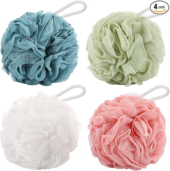 BTYMS 4 Pcs Loofah Sponge 60g/pc Mesh Pouf Bathing Sponges Bath Scrunchies by BTYMS