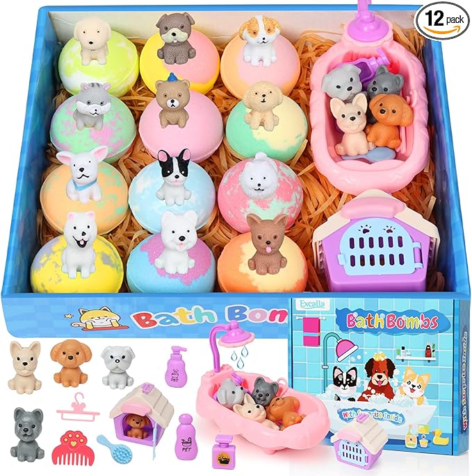 Bath Bombs for Kids with Toys Inside for Girls Boys, 12 Pack Kids Bath Bombs by Excalla