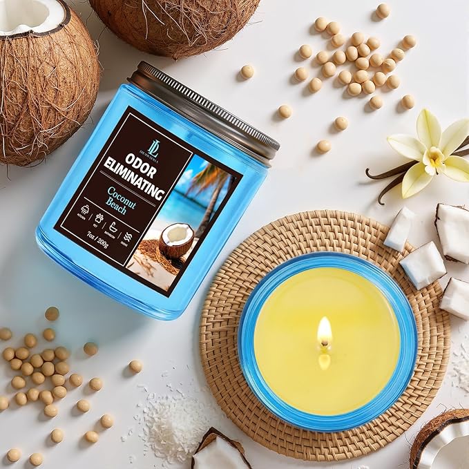 Coconut Beach Odor Eliminating Highly Fragranced Candle, Eliminates 95% of - Image 6