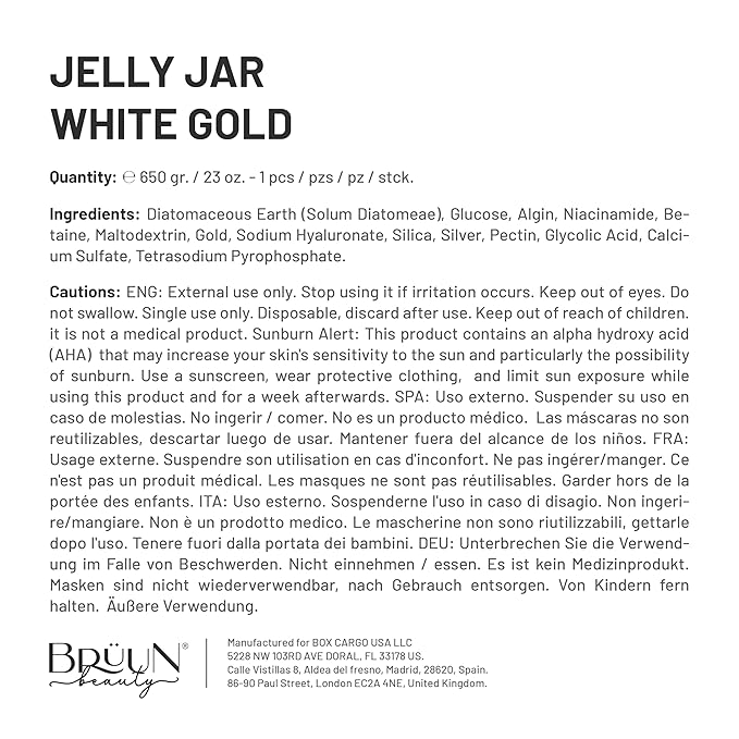 BRÜUN Jelly Mask Jar White Gold Glycolic AC AHA Peel-Off Face Care Rubber Mask - Image 7