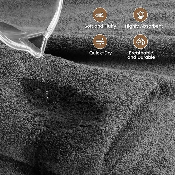 SEMAXE Grey Bath Towel, 100% Cotton Bath Towel - Image 3