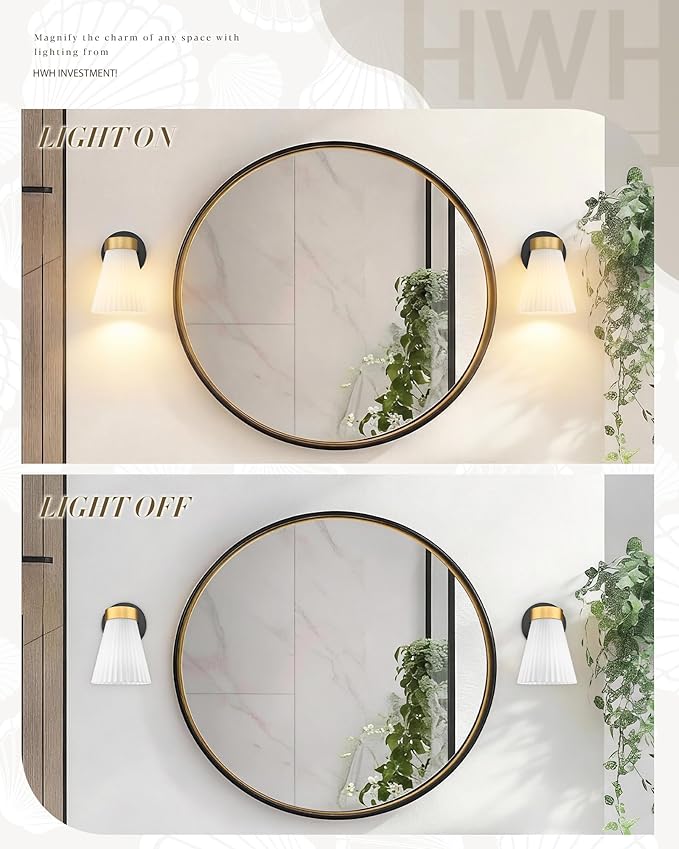 Set of 2 Wall Sconces for Bathroom, HWH 1-Light Bathroom Vanity Light - Image 5