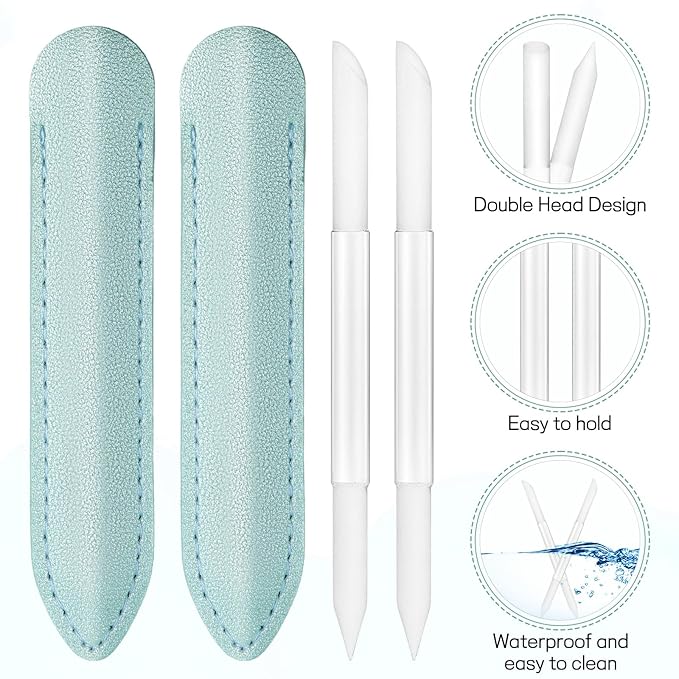2Pcs Glass Cuticle Pusher with Leather Case, Dual Ended Cuticle Remover Tool - Image 3