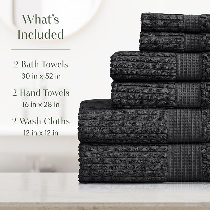 Springtree Home 100% Cotton Bath Towel Set | 6 Piece Set | Absorbent & - Image 2
