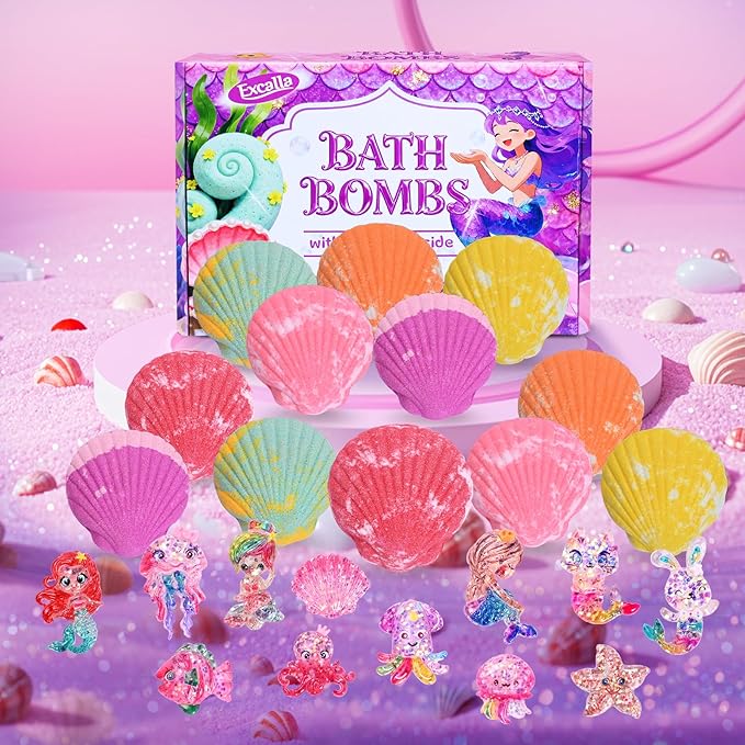 Bath Bombs for Kids with Surprise Toys Inside, Handmade Shell Bubble Bath Kit - Image 3