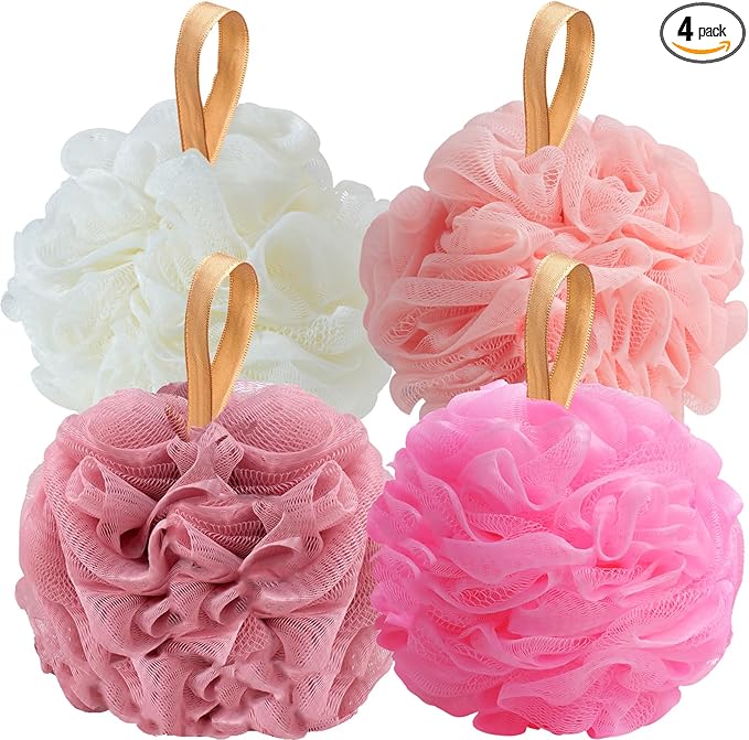 Fishent Loofah Bath Sponge, 4 Pack 70g Shower Loofahs Soft Mesh Pouf Shower by Fishent