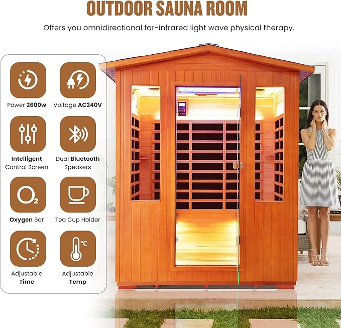 OUTEXER Outdoor 4 Person Sauna Far Infrared Saunas Dry Sauna Room Red Cedar and - Image 3