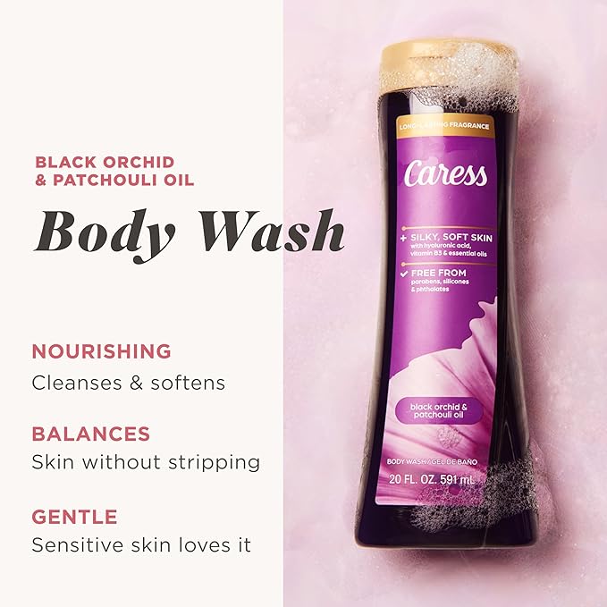 Caress Black Orchid & Patchouli Oil Body Wash, Hyaluronic Acid & Vitamin B3 - Image 2