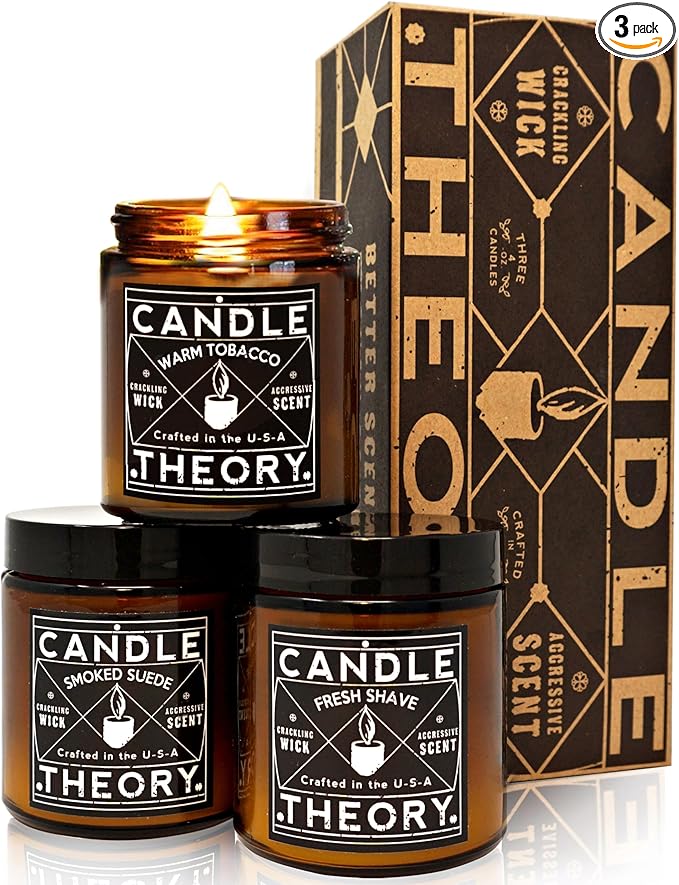 Candle Theory Man Cave Stuff Men 4oz Candles Set of 3, Crackling Woodwick by CANDLETHEORY