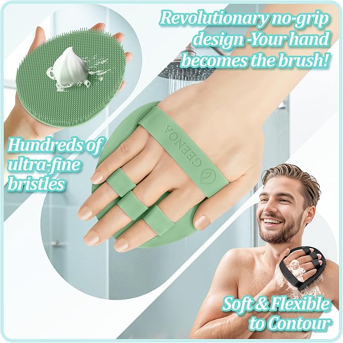 Silicone Back/Body/Face Scrubber & Soft Bath Glove Set 4PCS, Gentle Exfoliating - Image 6