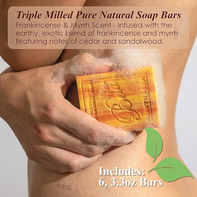 BELA Frankincense and Myrrh Soap 3.3 OZ Pack of 6, French Triple Milled Bar Soap - Image 2