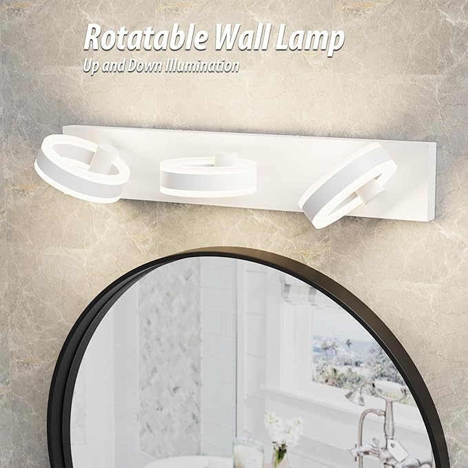LED Bathroom Light Fixtures, 24inch White Vanity Lights, Modern 3 Light Acrylic - Image 4