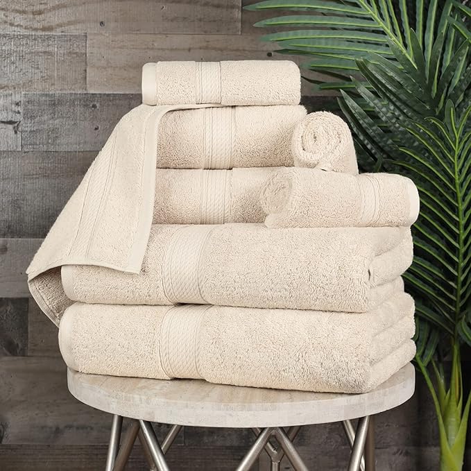 SUPERIOR Egyptian Cotton Pile 8 Piece Towel Set, Includes 2 Bath, 2 Hand - Image 3