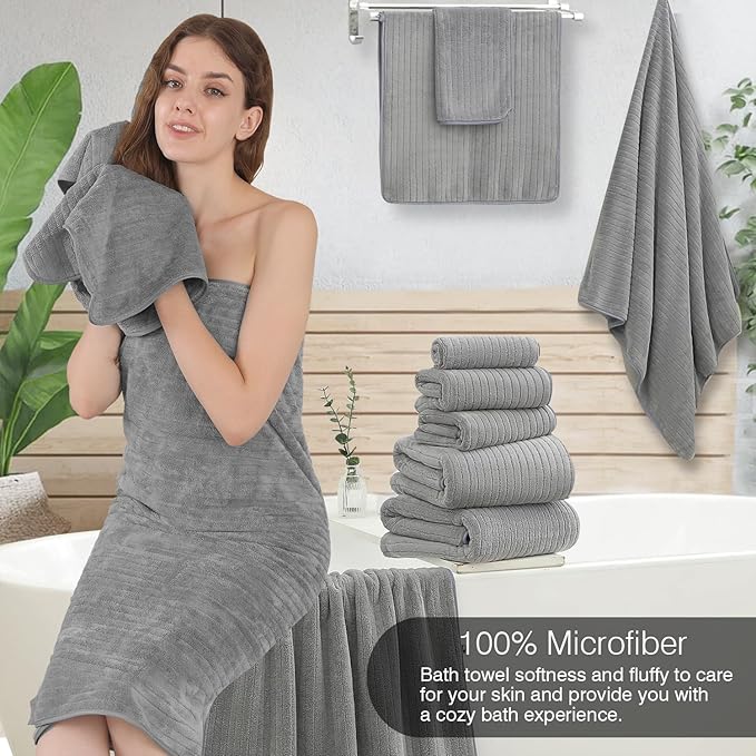 Hailea Grey Hand Towels Set 16x31 Inches, Soft Microfibers Bathroom Towel Set 2 - Image 4