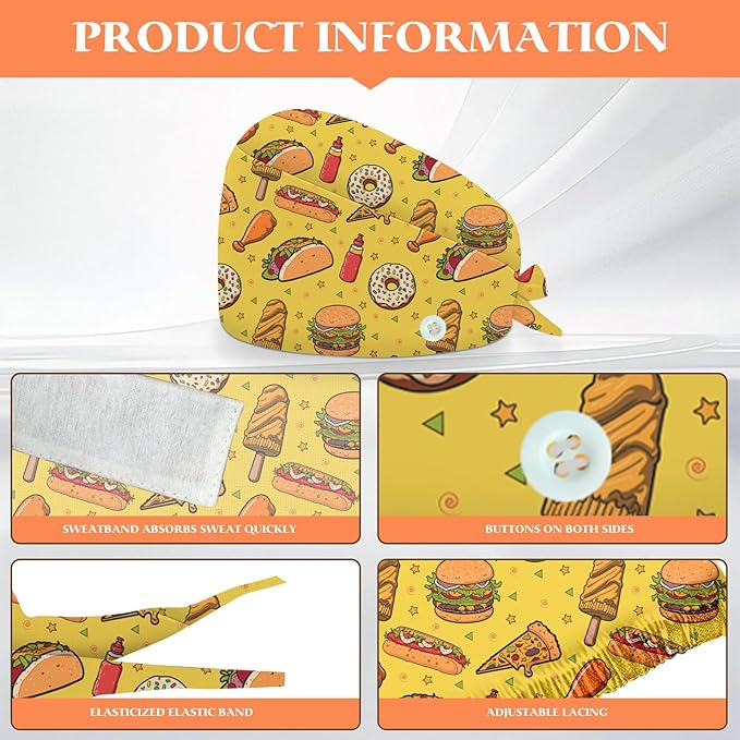 Adjustable Scrub Cap with Buttons & Sweatband, Working Hat with Elastic Tie Back - Image 2