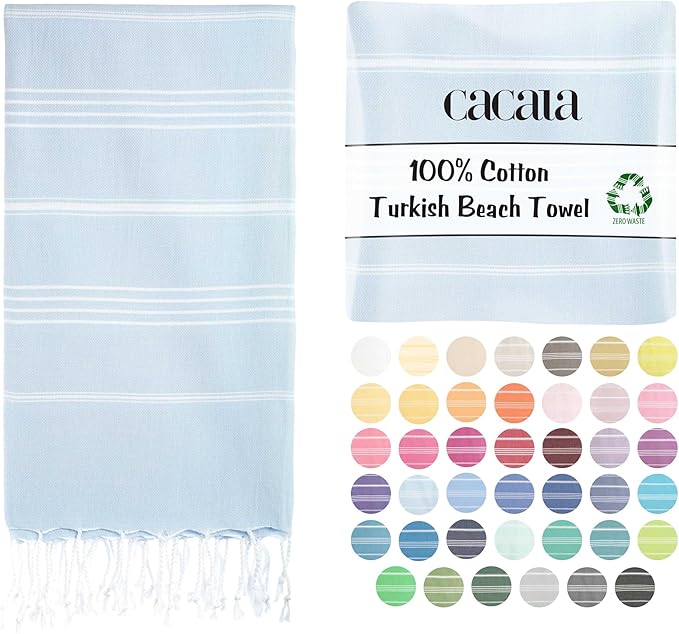 Cacala Lightweight and Thin Turkish Beach Towel 100% Cotton Sand-Free and by CACALA