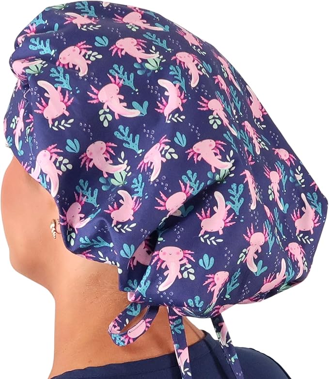Sparkling EARTH Banded Bouffant Surgical Scrub Ponytail Working Caps and - Image 5