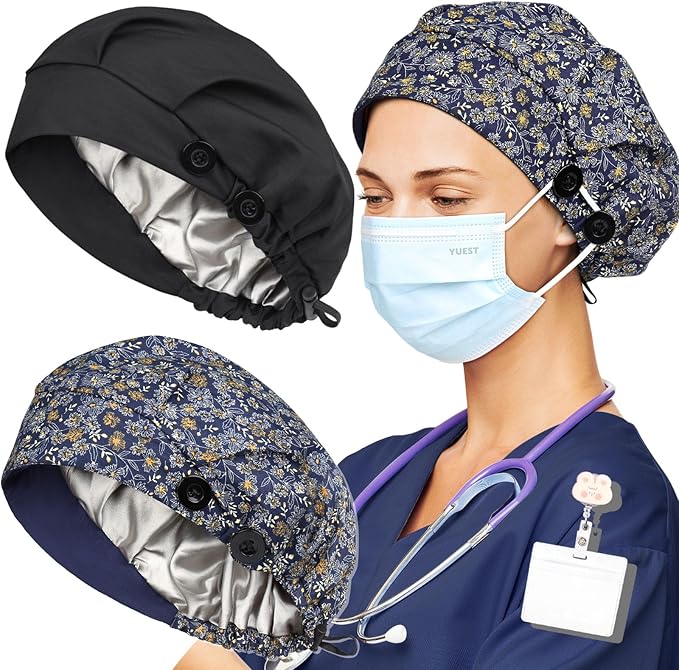 2 Pack Satin Lined Bouffant Scrub Caps - Image 5
