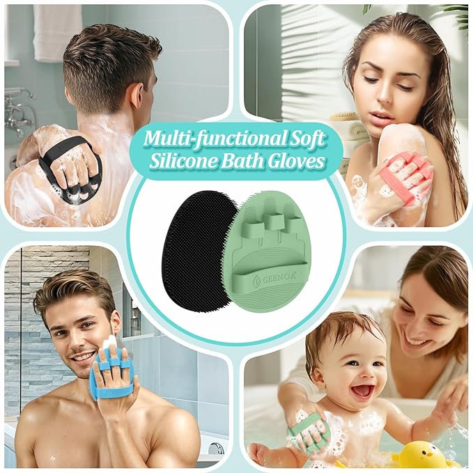 Silicone Back Scrubber & Bath Glove Set 2PCS, 13.4'' Gentle Shower Back Scrubber - Image 8